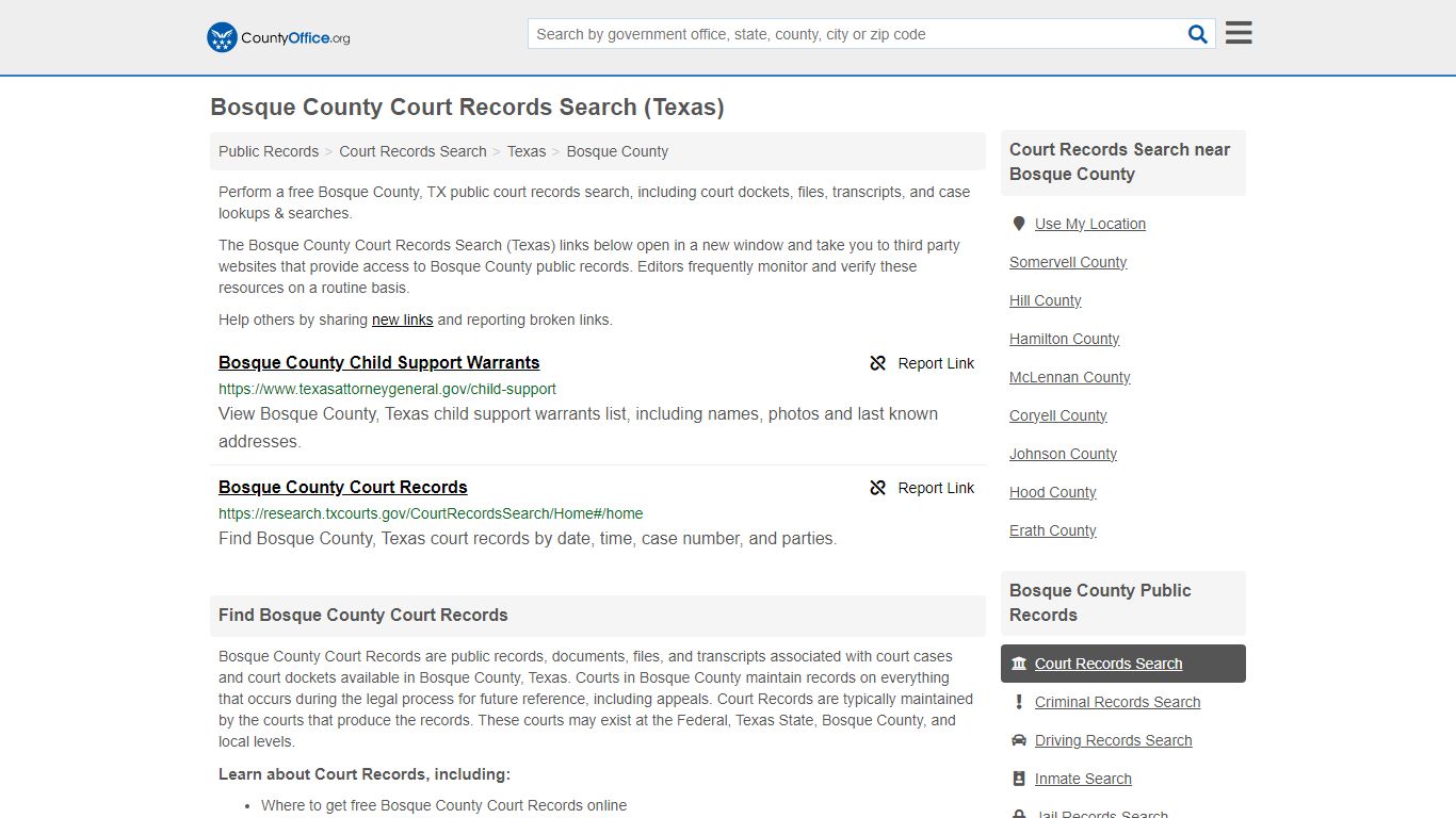 Bosque County Court Records Search (Texas) - County Office