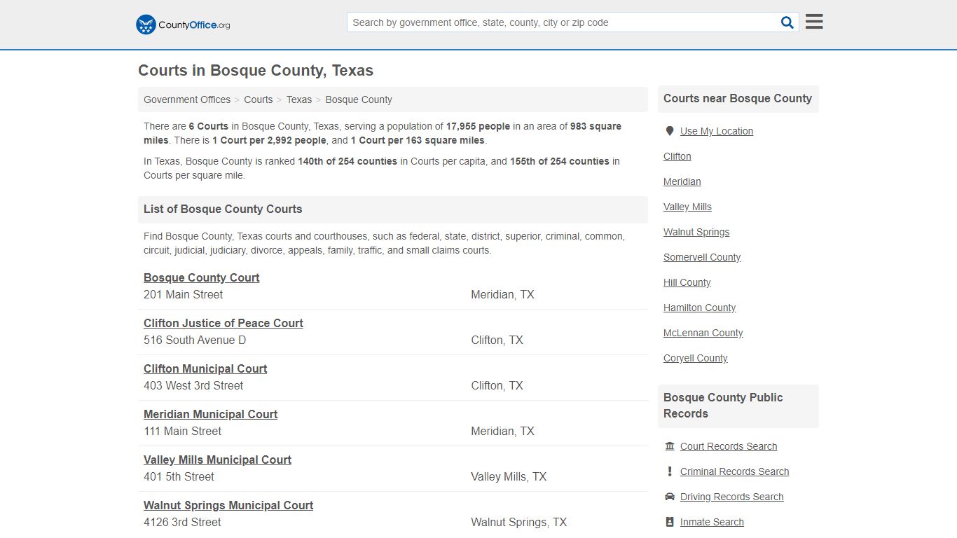 Courts - Bosque County, TX (Court Records & Calendars)